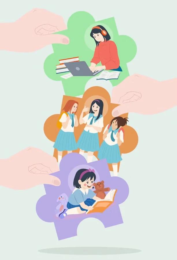 Education journey puzzle pieces — learning stages connected
