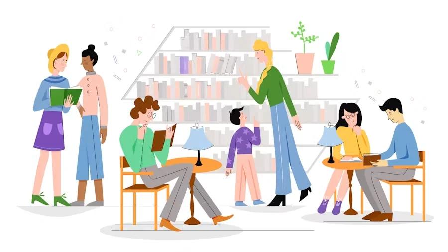 Library and collaborative learning illustration