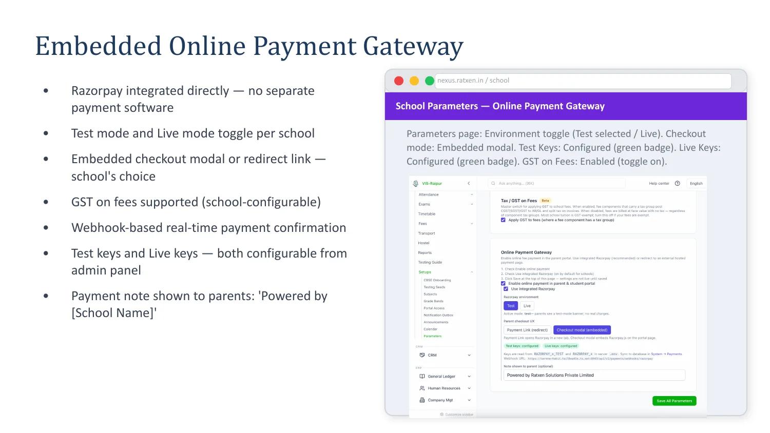 Razorpay payment gateway integrated with Nexus School