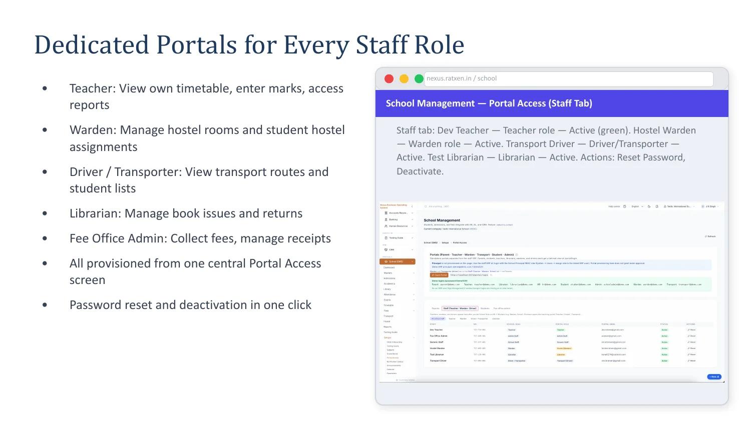 Staff portal provisioning in Nexus School