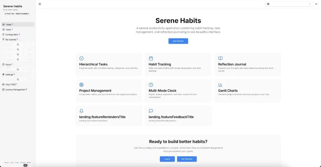 Serene Habits feature overview